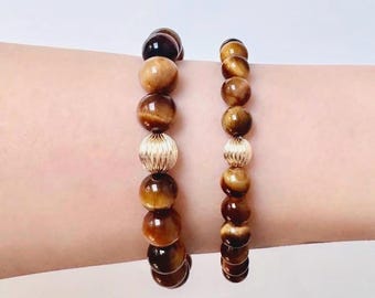AAA+ Grade Natural Tiger's Eye 8mm - 14k Gold Filled - Crystal Beaded Bracelet | Grounding, Protection, Confidence, Courage, Clarity