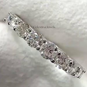 3MM Round Cut Moissanite Matching Wedding Band, Half Eternity Shared Prong Stackable Band, 925 Sterling Silver Comfort Fit Band For Women.