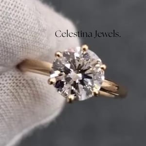 2CT Round Cut Solitaire Moissanite Engagement Promise Ring, Six Prong Set Simple Classic Ring, Minimalist 10k Solid Gold Wedding Ring.
