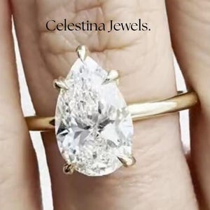 4CT Pear Cut Attention Grabbing Moissanite Engagement Ring, 10K Yellow Gold Pear Cut Solitaire Ring, Eternal Elegance Classic Teardrop Ring.