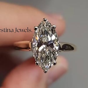 Marquise Cut Solitaire 3Ct Moissanite Engagement Ring, 6 Prongs Set Cathedral Style Marquise Cut Wedding Ring, Sterling Silver Promise Ring.
