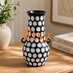 White and Black Polka Dots Vase - Etsy