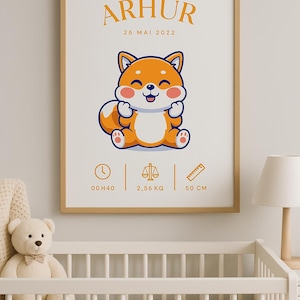Carta astral personalizada de un zorro – Póster para bebé con nombre y fecha – Decoración de pared para habitación infantil – Idea original para regalo de nacimiento