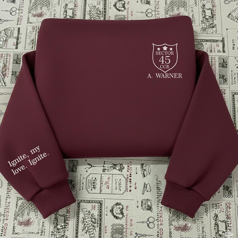 Shatter Me Embroidered Sweatshirt, Aaron Warner Shatter Me 45 Sector CCR Uniform Embroidered Sweatshirt, BookTok Merch, Bookish Merch image 11