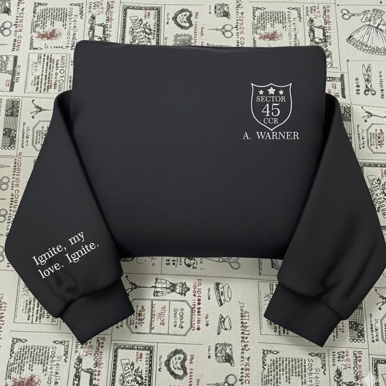 Shatter Me Embroidered Sweatshirt, Aaron Warner Shatter Me 45 Sector CCR Uniform Embroidered Sweatshirt, BookTok Merch, Bookish Merch image 2
