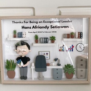 Custom Corporate Clay Figurine, Personalized Office Shadow Box Gift