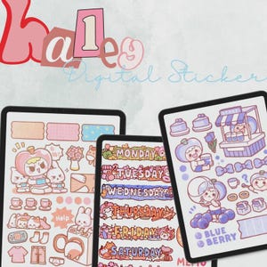 Autocollants numériques Haley, autocollants de planificateur de vie quotidienne, autocollants personnages kawaii mignons pour agenda et journal, décoration de journal numérique