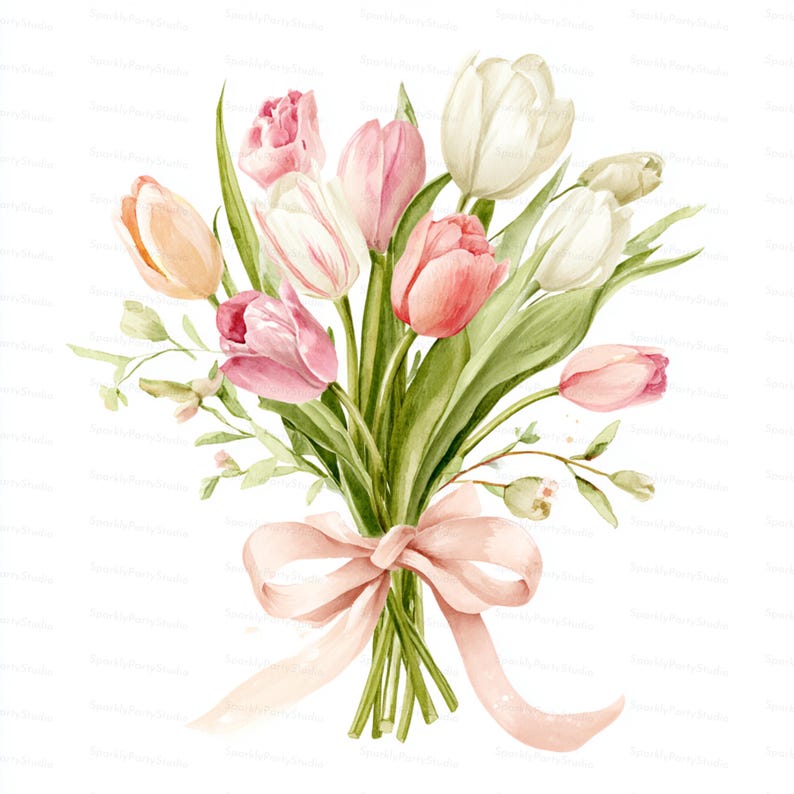 14 Tulips Watercolor Clipart Bundle JPG, Spring Flowers, Floral ...