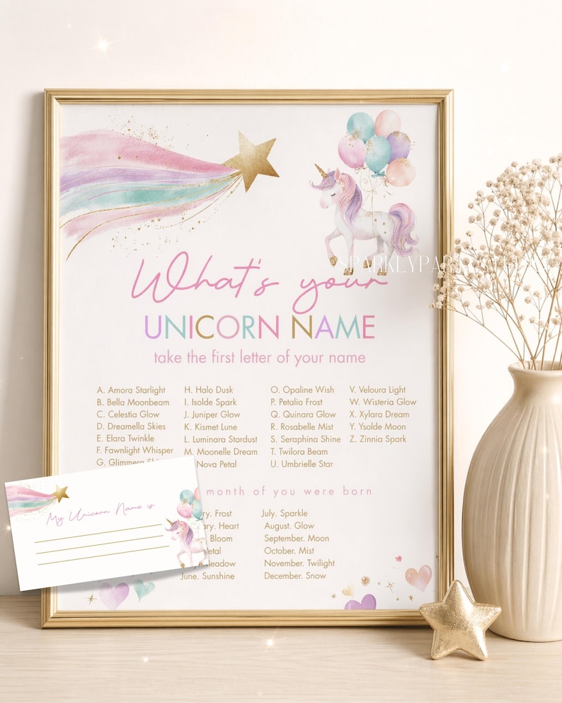 Whats Your Unicorn Name Game Template, Unicorn Party Game Printable ...