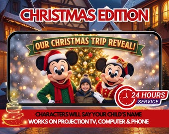 Vídeo personalizado de revelación de viaje sorpresa: mensaje personalizado de Mickey y Minnie, anuncio de viaje mágico o de vacaciones sorpresa