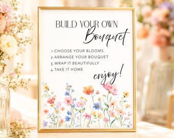 Build Your Own Bouquet Sign, Bridal Shower Flower Bar Printable, Editable Canva Template, Instant Download