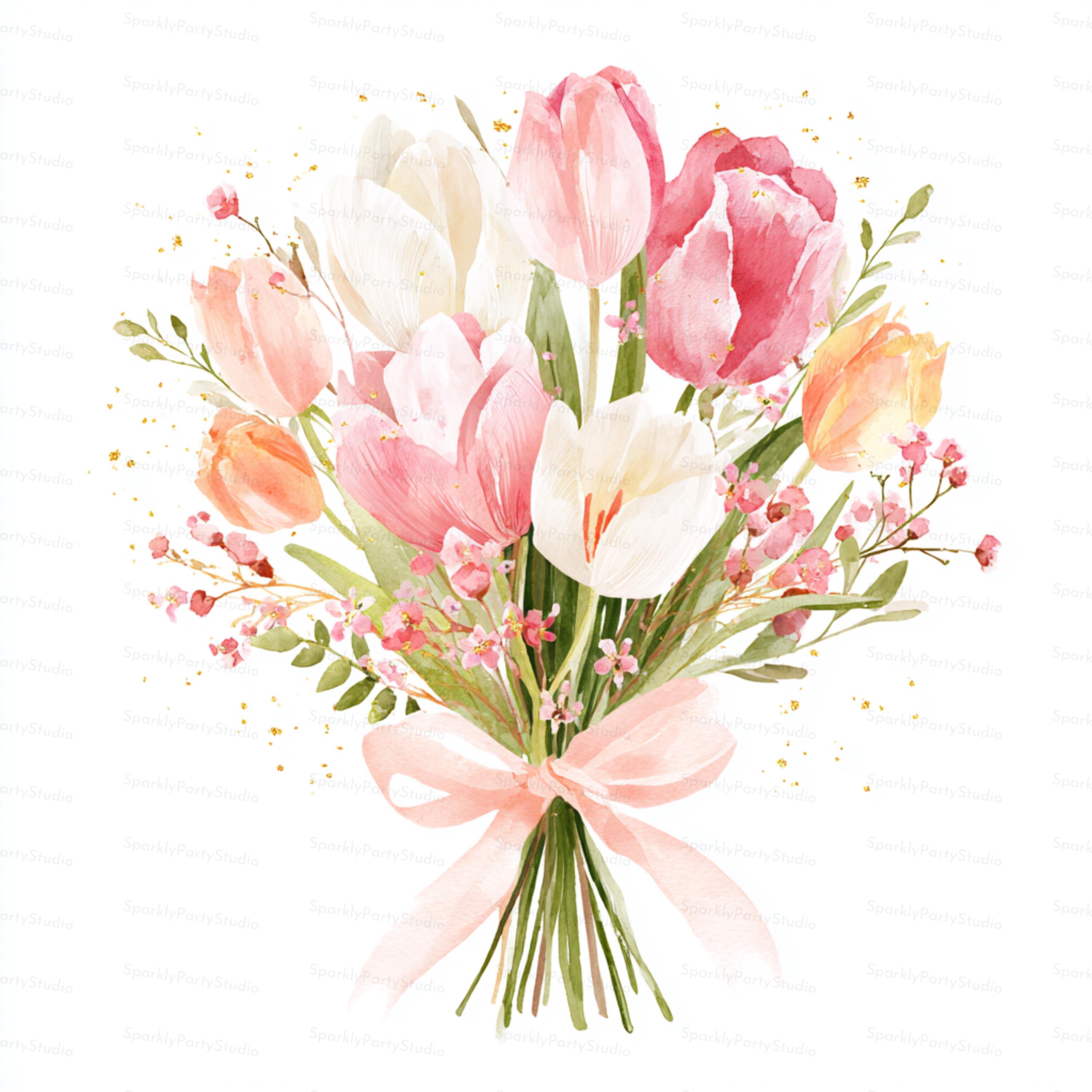 14 Tulips Watercolor Clipart Bundle JPG, Spring Flowers, Floral ...