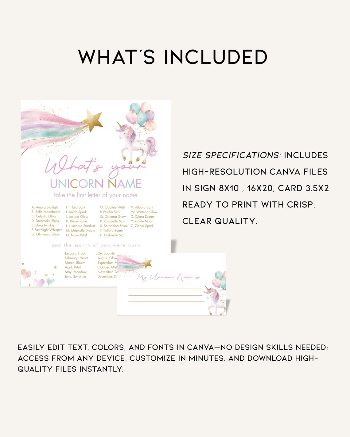 Whats Your Unicorn Name Game Template, Unicorn Party Game Printable ...