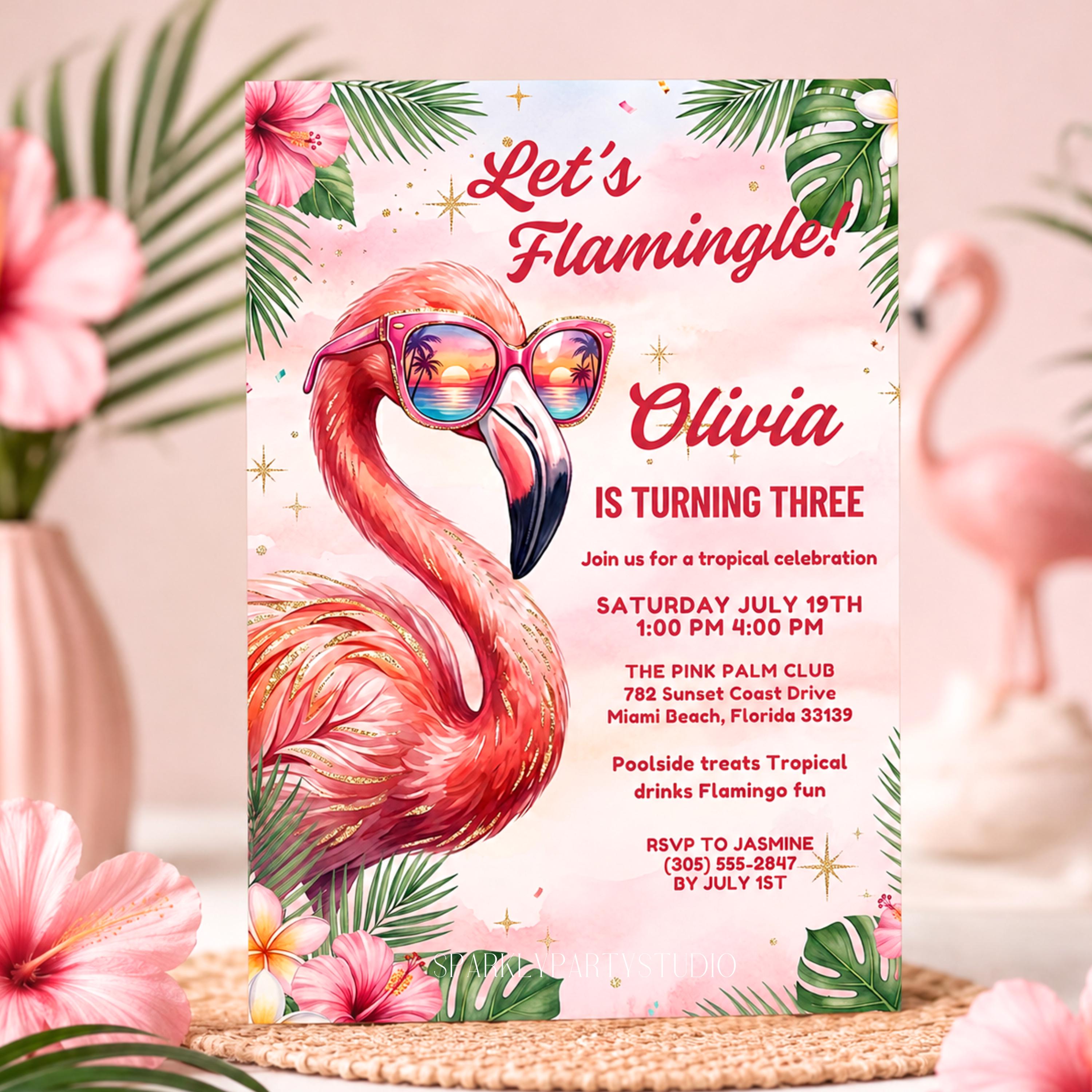 Let’s Flamingle Birthday Invitation Template Editable Canva | Flamingo ...