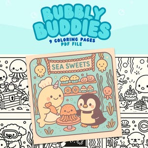 Bubbly Buddies: Relaxing Underwater Coloring Pages | Cozy Sea Life Coloring Book | Digital Ocean Animal Coloring Sheet | Instant Download