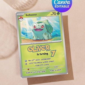 Editable Pokemon Birthday Invitation Template Bulbasaur Pokemon Invite | Canva Editable Pokemon Card Birthday Printable Pokemon Party Invite