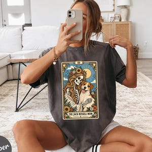 Jack Russell Terrier Mom Tarot Shirt, Skeleton Dog Graphic Tee, Boho Spooky Season Comfort Colors Tshirt, Retro Fall Pet Lover Gift