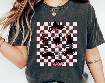 Black Cat Shirt, Cute Cat Lover Comfort Colors® Tee, Funny Cat Shirt, Aesthetic Cat Graphic Tee, Gift for Cat Lovers, Valentine Cat Shirt