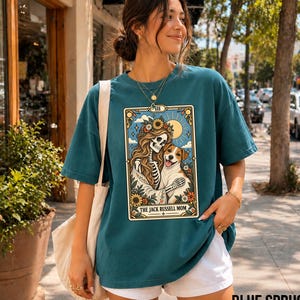 Jack Russell Terrier Mom Tarot Shirt, Skeleton Dog Graphic Tee, Boho Spooky Comfort Colors T-shirt