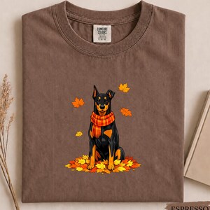 Doberman Fall Shirt, Cute Autumn Doberman Graphic Tee, Cozy Doberman Shirt, Comfort Colors Fall Dog Mom Gift, Doberman Autumn Leaves Tee