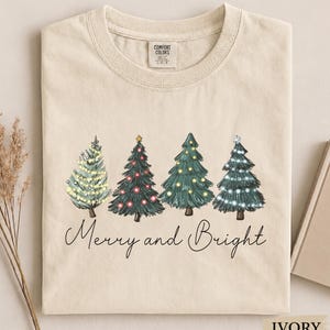 Merry and Bright Comfort Colors® Shirt, Christmas Tree Graphic Tee, Cute Holiday Shirt, Vintage Christmas Tee, Festive Winter Gift
