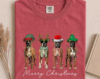 Christmas Boxer Comfort Colors® Shirt, Christmas Dog T-Shirt, Boxer Tee, Boxer Lover Tee, Dog Mom T-Shirts, Dog Christmas Gift