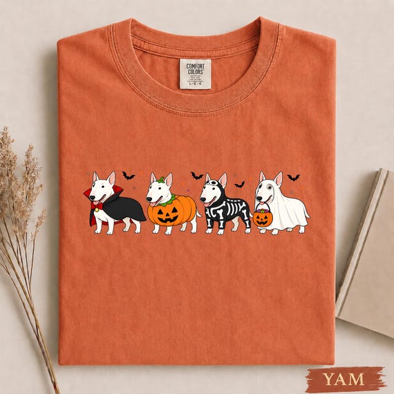 Halloween Bull Terrier Graphic Tee, Cute Bull Terrier Tee, Comfort Colors Halloween Shirt, Funny Dog Costume Shirt, Spooky Dog Mom Gift