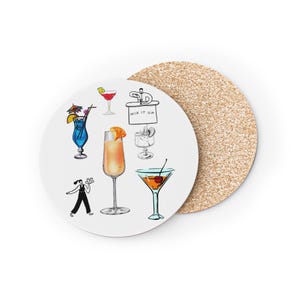 Vintage Cocktail Coasters Set | Fun Drink Coasters, Bar Decor, Housewarming Gift, Summer Party Accessories, Unique Home Gifts