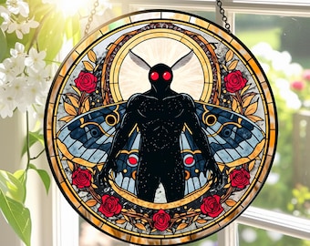 Mothman Stained Glass Suncatcher, Cryptid Window Hanging, Mythical Creature Ornament, Gothic Paranormal Gift, Folklore Ideas,Halloween Decor