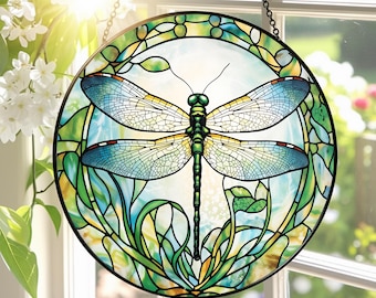 Dragonfly Stained Glass Suncatcher, Nature Inspired Insect Window Hanging, Botanical Garden Theme, Insect Lovers Gift, Unique Home Decor