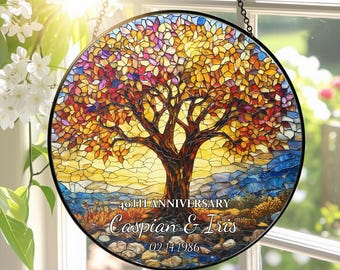 Personalized Tree of Life Glass Suncatcher,Window Hanging,Golden Anniversary Gift,Custom Couple Gift,Keepsake for Her,Valentine's Day gift