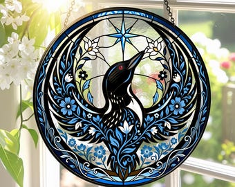 Floral Rebel Loon Stained Glass Suncatcher, Minnesota Bird Window Hanging, Minnesota Resistance Decor, Natural Wall Decor, Unique Home Decor