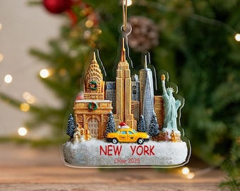 Custom New York 2D FLAT Ornament,New York Souvenirs,Gifts for Traveler,Custom Name Acrylic Keepsake,Empire State Building Ornament,Christmas