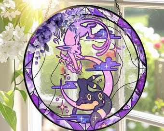 Pokemon Stained Glass Suncatcher,Celestial Pokemon Decor,Moon & Star-Inspired Pokemon Window Art,Window Hanging,Perfect Gift for Fans