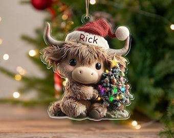 Custom Highland Cow Christmas Ornament,Custom Name Acrylic Keepsake,Funny Cattle Ornament,Highland Cow Lovers Gift,Christmas Tree Decor 2025