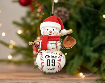 Custom Baseball Ornament,Baseball Snowman Christmas Ornament,Custom Name Keepsake,Christmas Tree Decor,Xmas Decor,Baseball Lovers Gifts