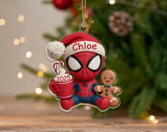 Spiderman Christmas Ornament,Christmas Ornament For Kid,Custom Name Superhero Xmas Decor,Custom Disney Spider Gift,Christmas Tree Decor