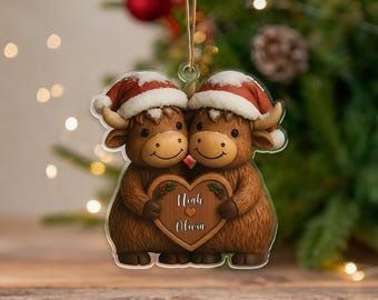 Custom Highland Cow Couple Ornament,Christmas Ornament,Custom Couple Name Keepsake,Christmas Tree Decor,Growing Old Together Since Year