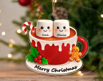 Marshmallow Christmas Hot Cocoa Couple Ornament,Custom Name Acrylic Keepsake,2025 Christmas Tree Decor,Valentine's Day Ornaments,Couple Gift