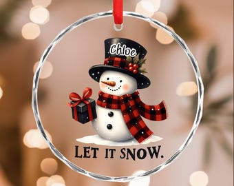 Let It Snow Snowman Glass Ornament,Christmas Tree Decor,New Home Decor,Christmas Keepsake,Custom Kids Name Ornament,Kids Christmas Gifts