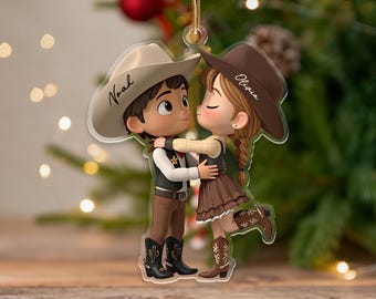 Custom Cowboy Couple Ornament,Custom Name Acrylic Keepsake,Gifts for Western Style Lovers,2025 Christmas Decor,Rustic Farm Wedding Gift
