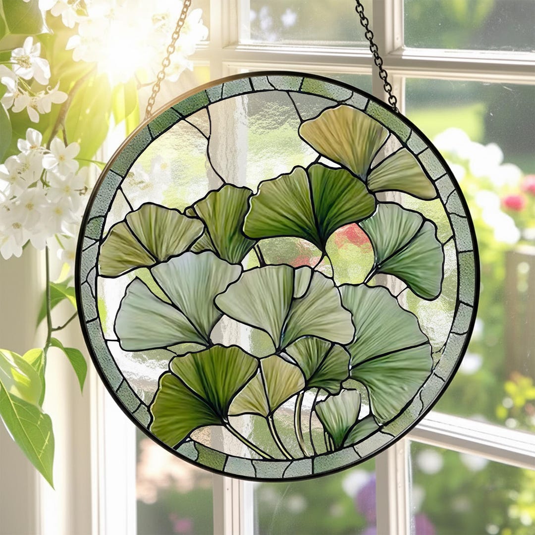 Gingko Window Ginkgo Leaf Stained Glass Suncatcher,autumn Garden Boho Nature Inspired ...