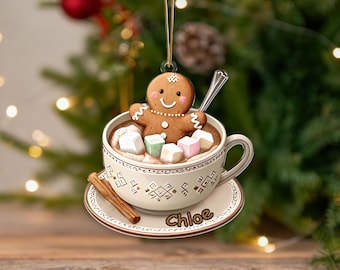 Gingerbread Acrylic Christmas Ornament,Custom Name Keepsake,Christmas Tree Decor,Xmas Decor,Gift for Gingerbread Lovers,Red Gift Box