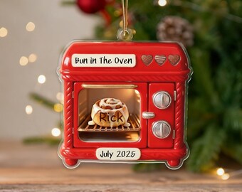 Custom Bun In Oven Ornament,Custom Name Acrylic Keepsake,Christmas Tree Decor,New Mom Gift,Pregnancy Announcement,Expecting Parents Ornament