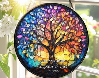 Personalized Tree of Life Glass Suncatcher,Window Hanging,Golden Anniversary Gift,Custom Couple Gift,Keepsake for Her,Valentine's Day gift