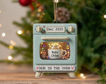 Pregnancy Announcement Ornament: Bun in Oven Keepsake,Custom Name Keepsake,Christmas Decor,Mom To Be Gift,Bump's First Christmas Ornament