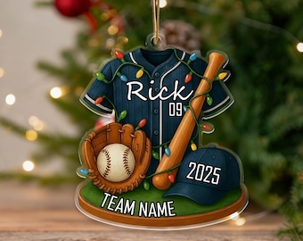 Personalized Baseball Ornament,Custom Name Acrylic Ornament,Baseball Player Ornament,Baseball Team Gift,Christmas Gifts for Baseball Lovers