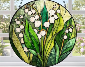 Lily of the Valley Stained Glass Suncatcher,Floral Window Hanging Decor,Floral Lover SunCatcher,Symbol of Purity & Luck,Family Gift Idea