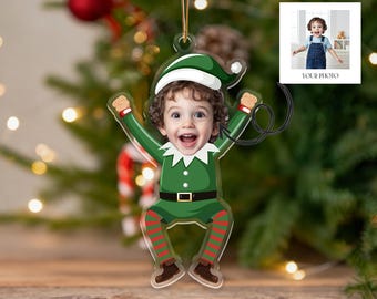 Custom Baby Photo Elf Ornament,Custom Name Acrylic Keepsake,Newborn Baby Face Xmas Decor,2025 Christmas Tree Decoration,my first christmas