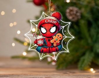 Personalized Spider-Man Christmas Ornament,Christmas Gift Kids Ornament,Custom Name Superhero Xmas Decor,New Home Decor,With Red Gift Box